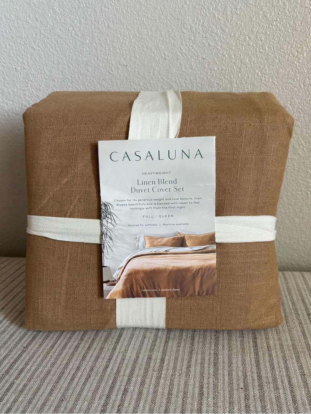 NWT Full/Queen Heavyweight Linen Blend Duvet Cover & Sham Set Warm Brown